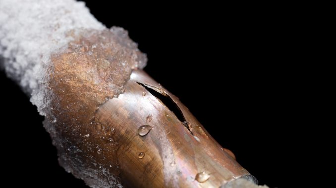 Freeze damage evident in a pipe