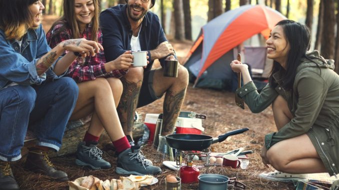 group of friends on a camping trip