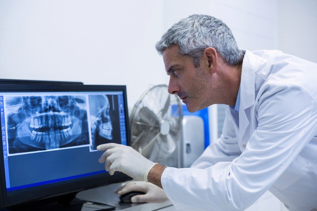 Dentist examining xray photo