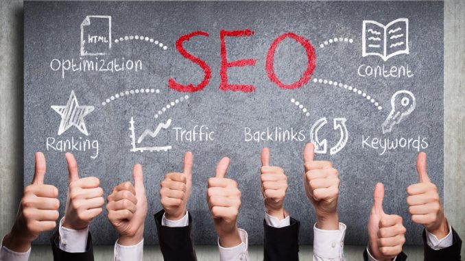 Thumbs up, SEO concept on background