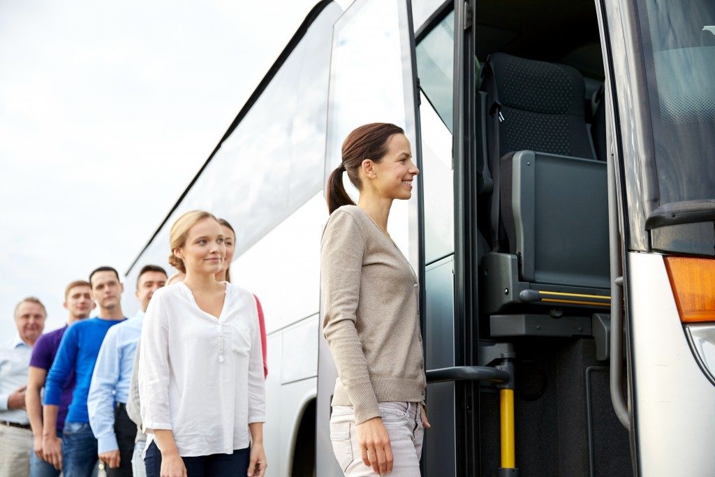 employees walking inside a shuttle service