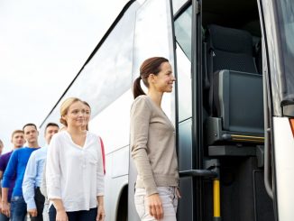 employees walking inside a shuttle service