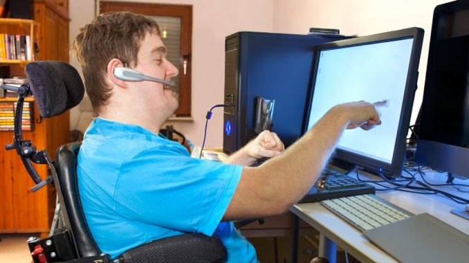 disabled man using the computer